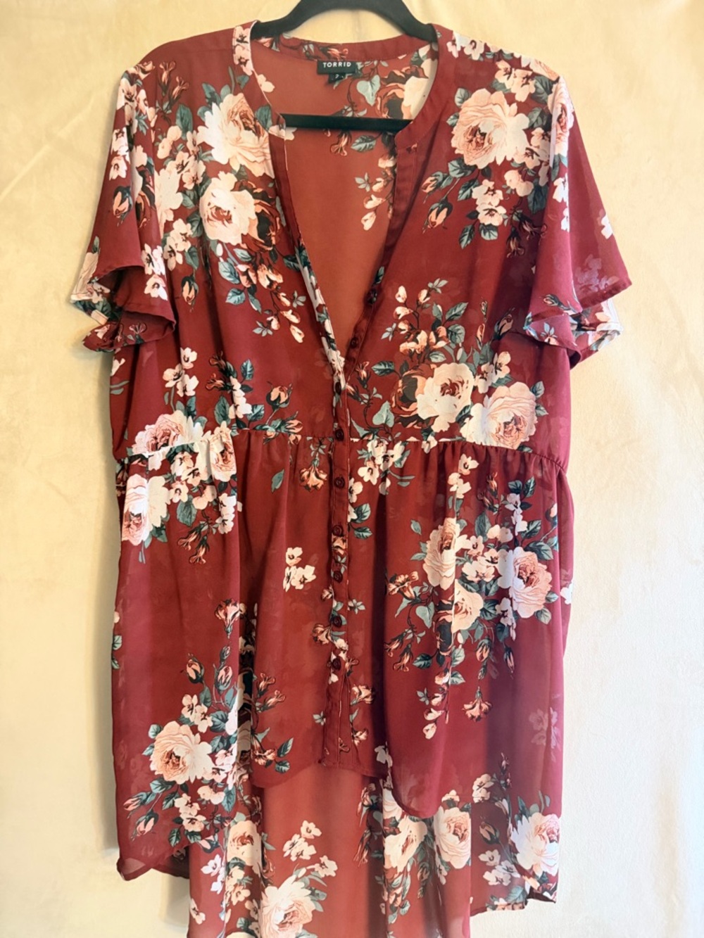 torrid Burgundy Floral Button-Down Babydoll Tunic